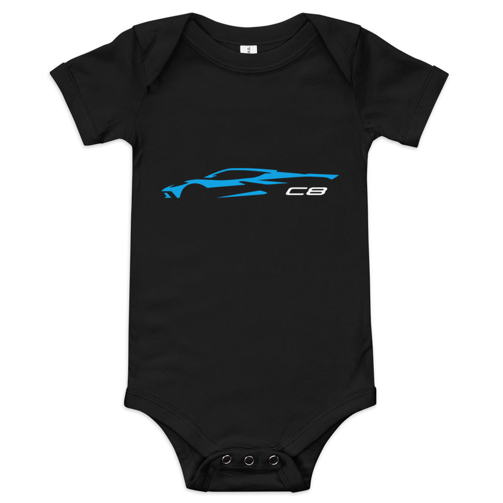 2022 2023 Corvette C8 Outline Silhouette Rapid Blue Vette Baby short sleeve one piece