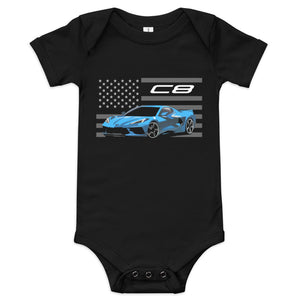 Rapid Blue Corvette C8 Mid-Engine Vette Street Race Car Club Custom Baby short sleeve one piece