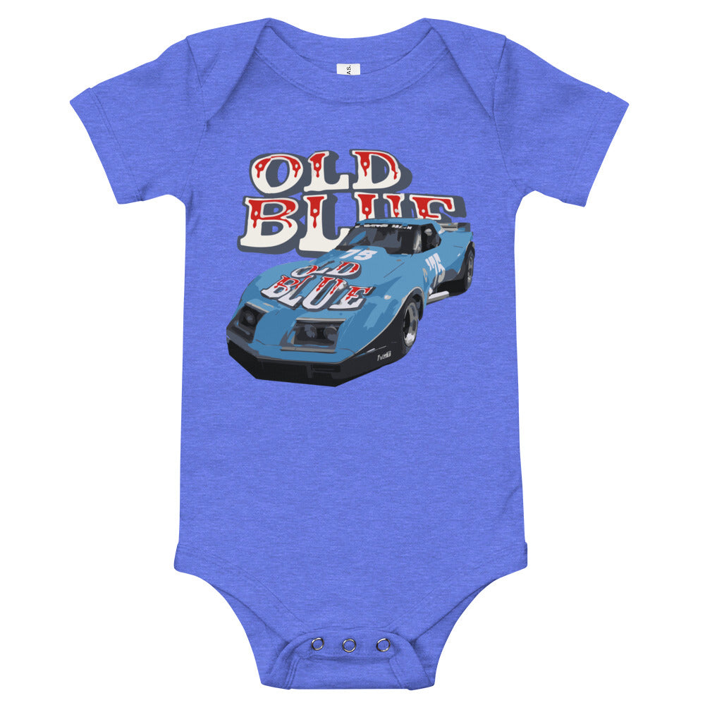 Old Blue Corvette Race Car Vintage Racing Motorsports Classic Cars Baby short sleeve one piece