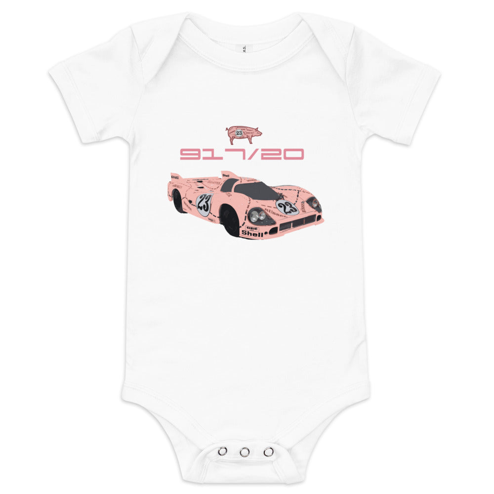 1971 Pink Pig 917/20 Vintage Race Car Baby short sleeve one piece