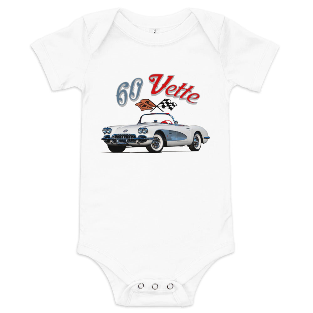 1960 Corvette Convertible C1 American Classic Car Automotive Nostalgia Baby short sleeve one piece