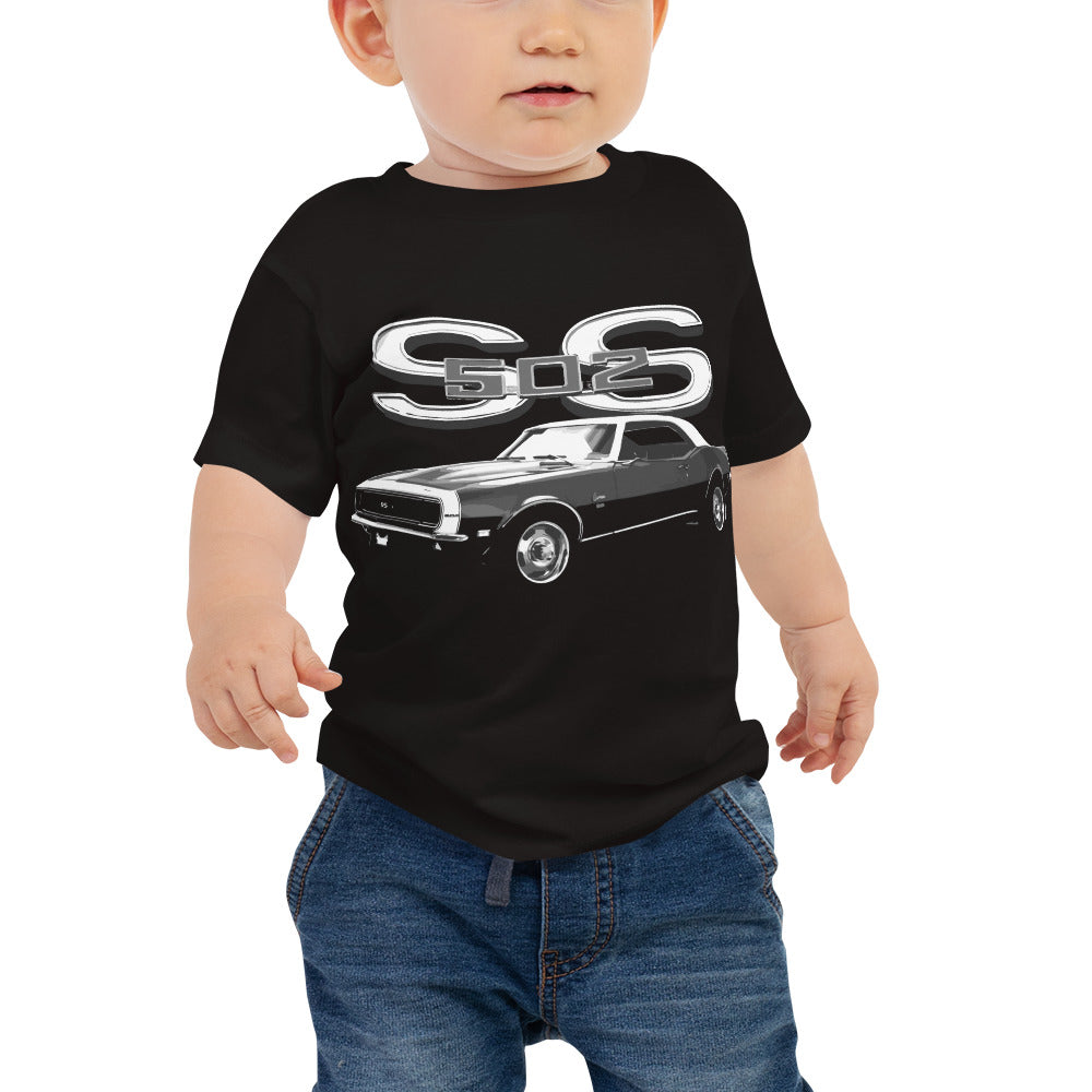 1968 Black Camaro SS 502 Muscle Car Baby Jersey Short Sleeve Tee