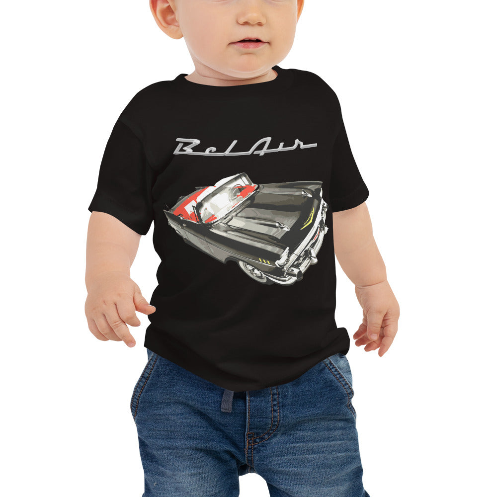 1957 Black 57 Chevy Bel Air Convertible Antique Car Baby Jersey Short Sleeve Tee
