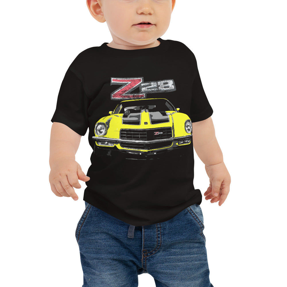 Yellow Camaro Z28 2nd Generation Muscle Car Classic Cars Baby t-shirt Jersey Short Sleeve Tee 6 - 24 months