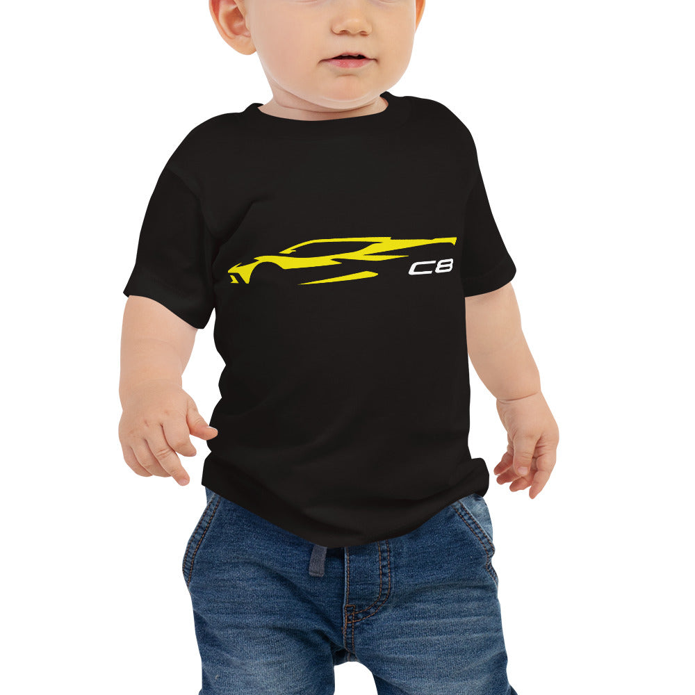 2022 2023 Corvette C8 Outline Silhouette Accelerate Yellow Vette Baby Jersey Short Sleeve Tee