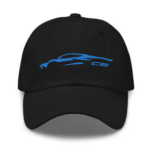 2023 Corvette C8 Outline Silhouette Rapid Blue 8th Gen Mid Engine Vette Gift Dad hat