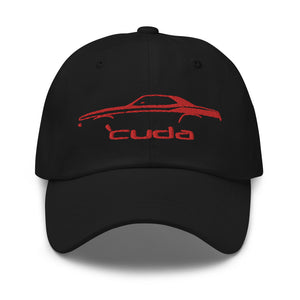 1972 Cuda Barracuda Red Muscle Car Silhouette Classic Car Owner Gift Embroidered Dad hat