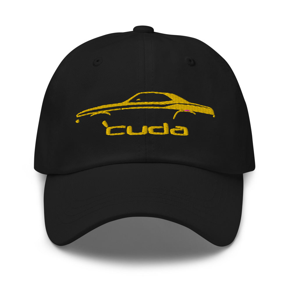 1972 Cuda Barracuda Yellow Muscle Car Silhouette Classic Car Owner Gift Embroidered Dad hat