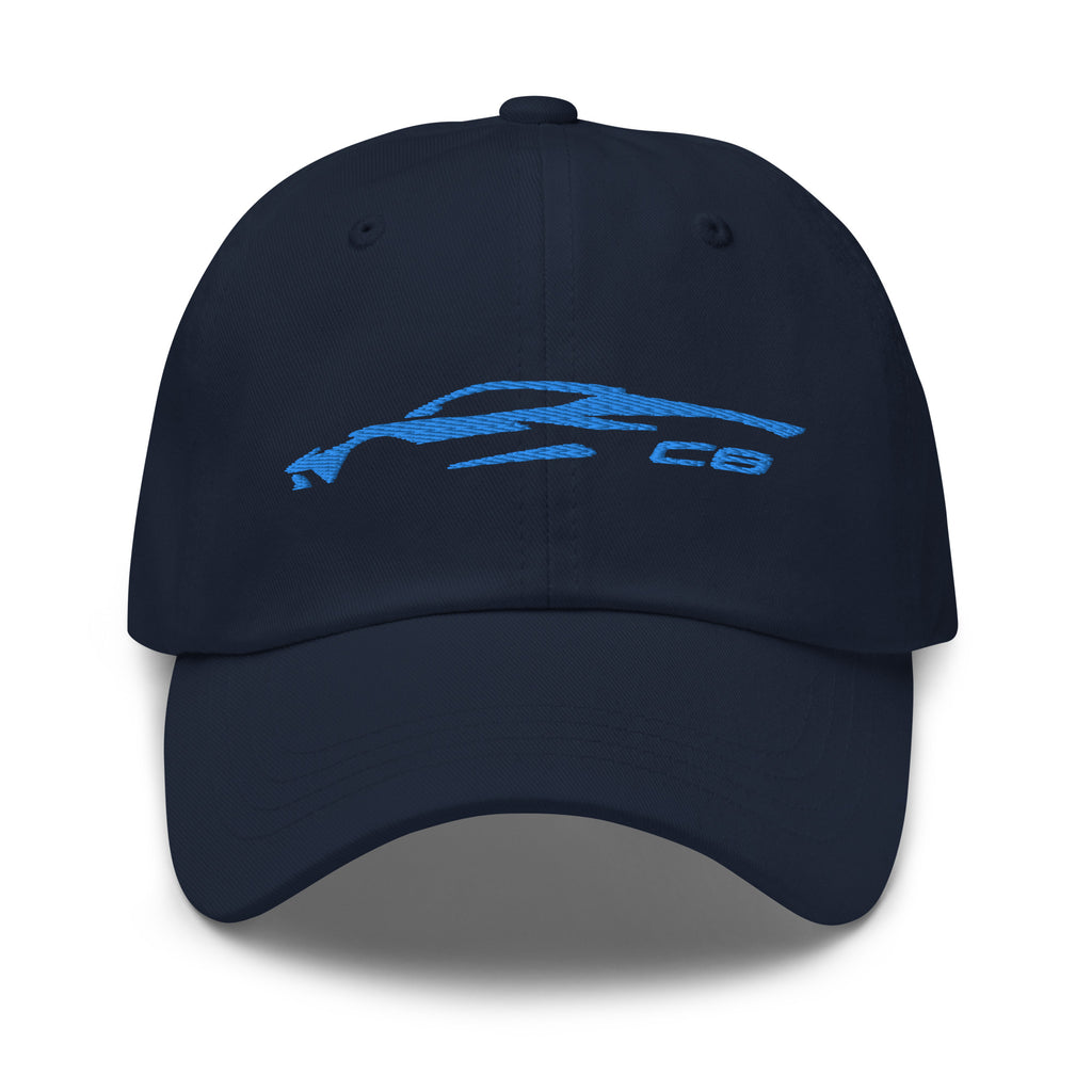 Rapid Blue C8 Corvette Silhouette Emblem Dad hat Navy Blue
