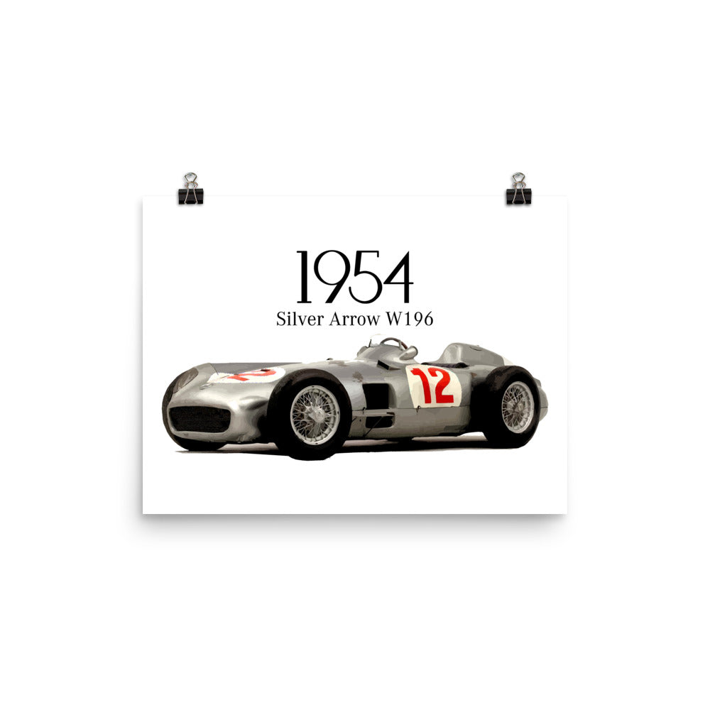 1954 Juan Fangio Mercedes Silver Arrow W196 F1 Car Poster