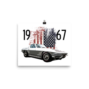 1967 Silver Corvette American Muscle Car Poster 8 x 10