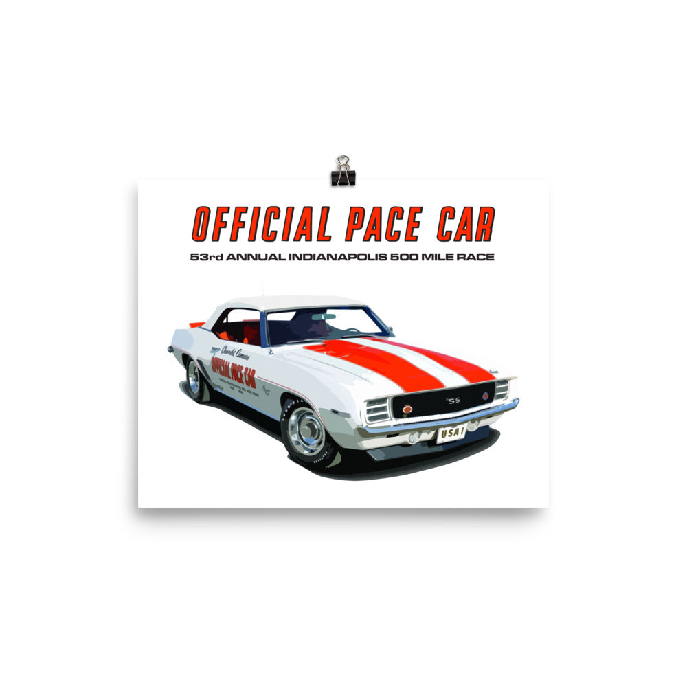 1969 Camaro SS Official Pace Car 53rd Indianapolis 500 Mile Race 8" x 10" Poster