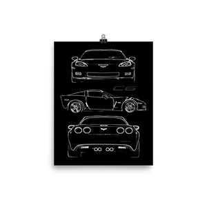2007 Corvette C6 Z06 Owner Gift Custom Outline Art Poster 8 x 10