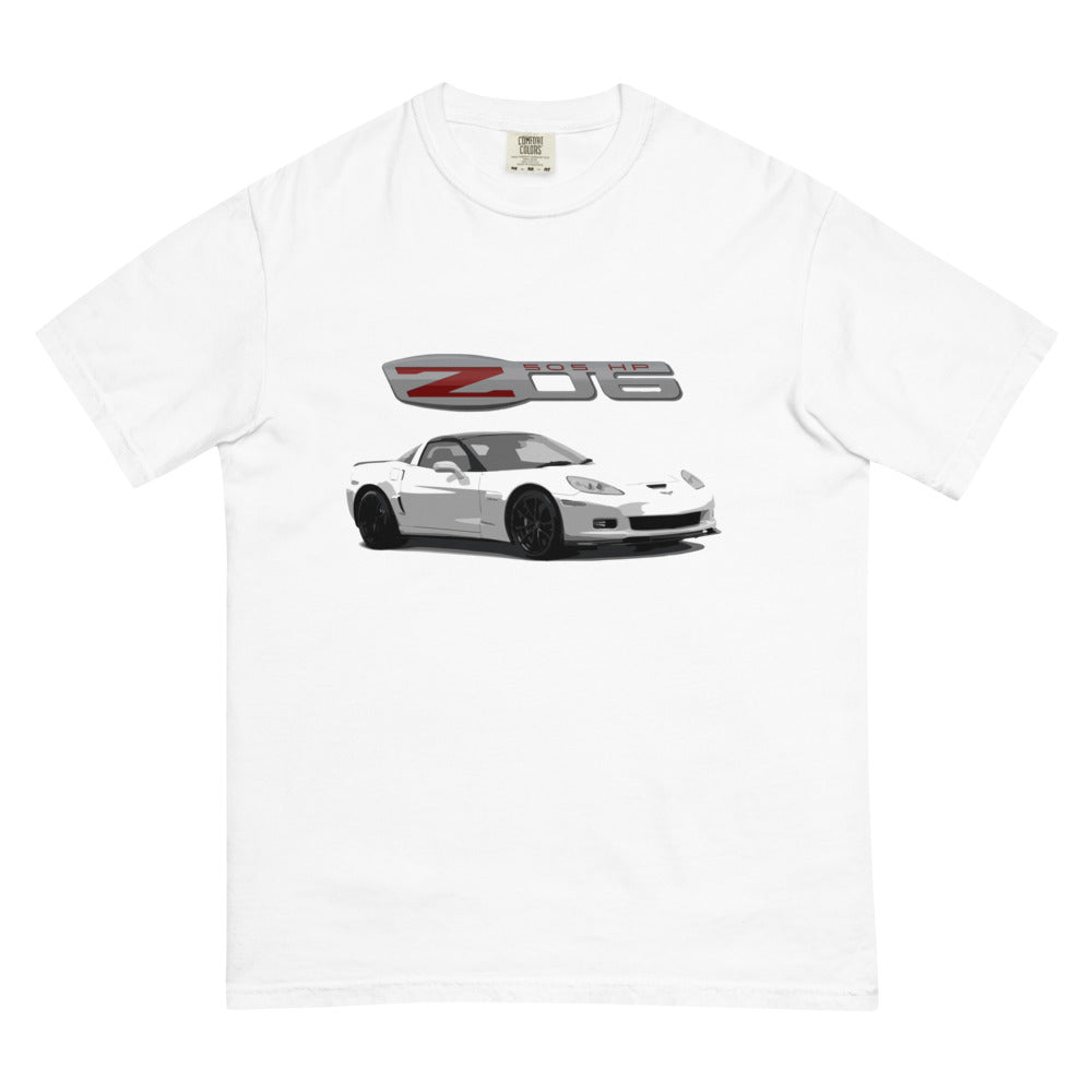 White Corvette Z06 C6 2013 Vette Owner Gift Custom Car Club Show Men’s garment-dyed heavyweight t-shirt