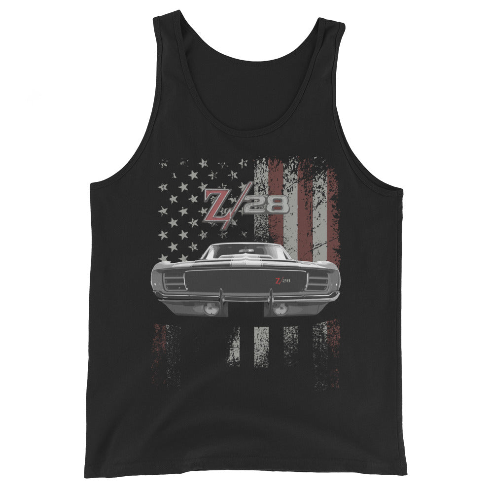 Vintage Chevy Camaro Z28 American Muscle Car Patriotic Unisex Tank Top