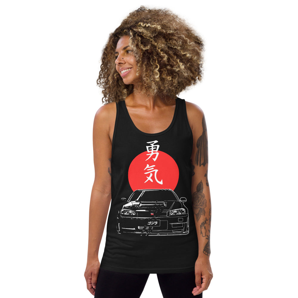 R34 GT-R Japanese Red Sun JDM Kanji Car Club Custom GTR Tank Top