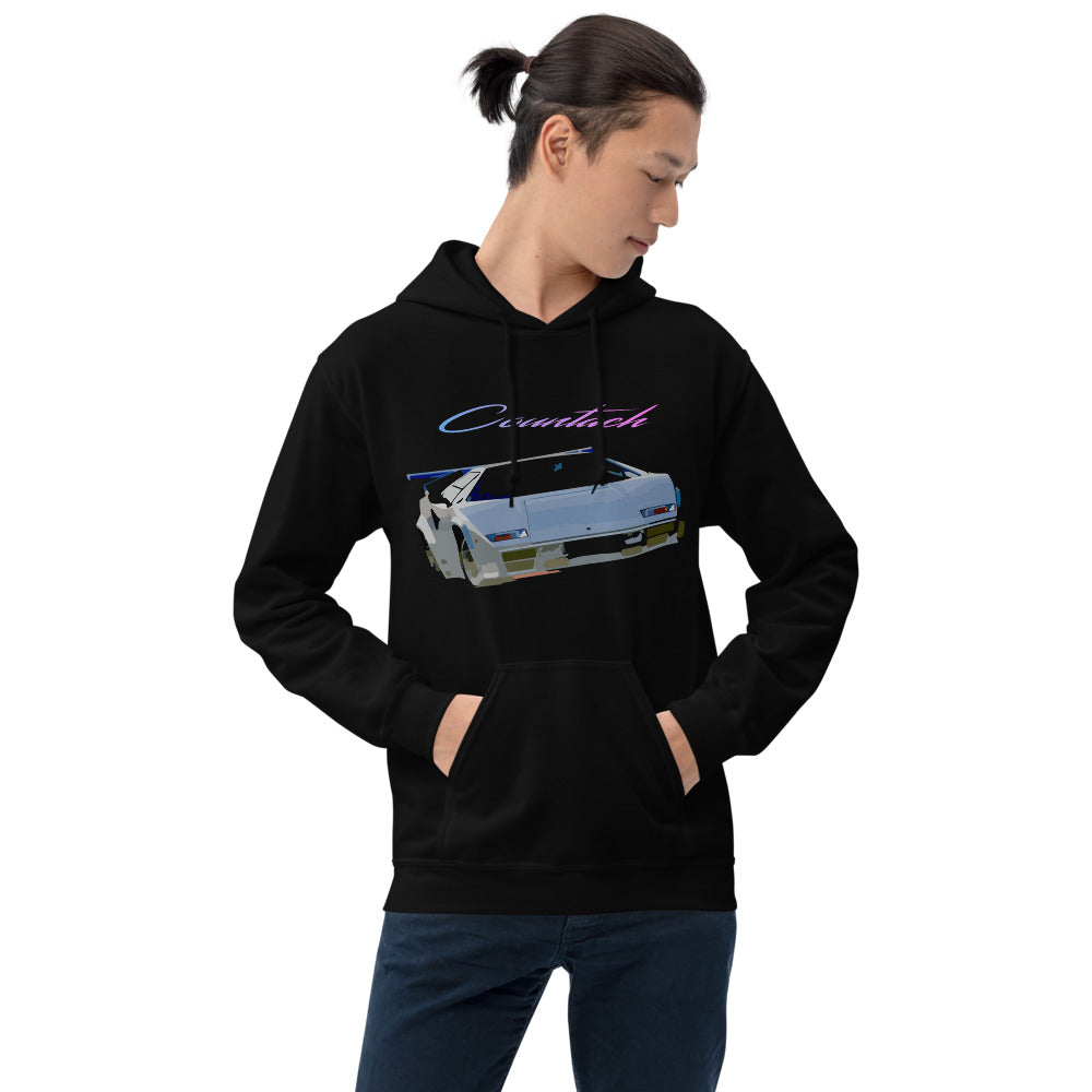 White Countach 80's 90's Exotic Car Unisex Hoodie