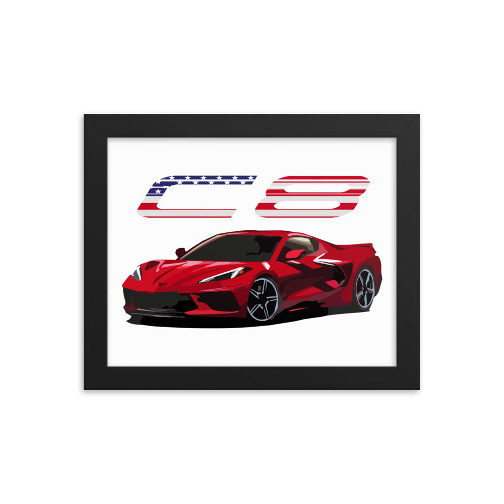 2020 Corvette C8 Patriotic Framed Poster 8" x 10"