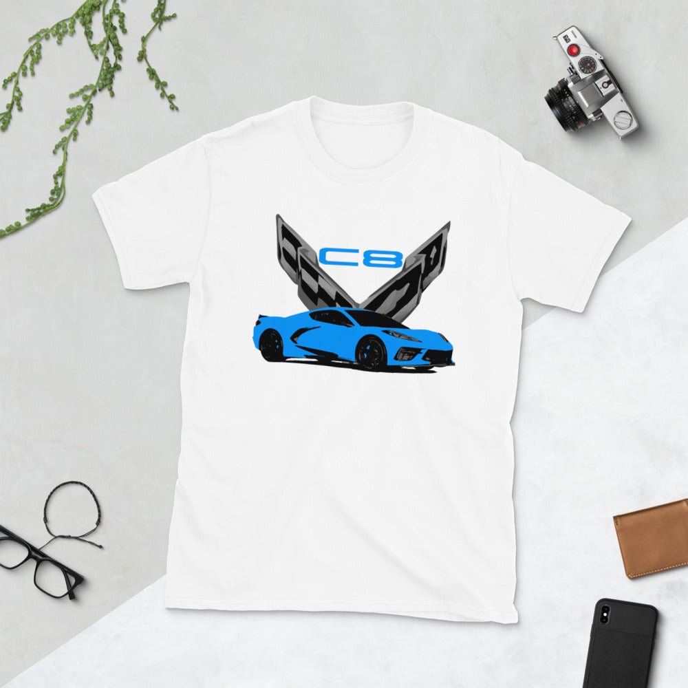 2020 Rapid Blue Corvette C8 Mid Engine American Sports Car T-Shirt