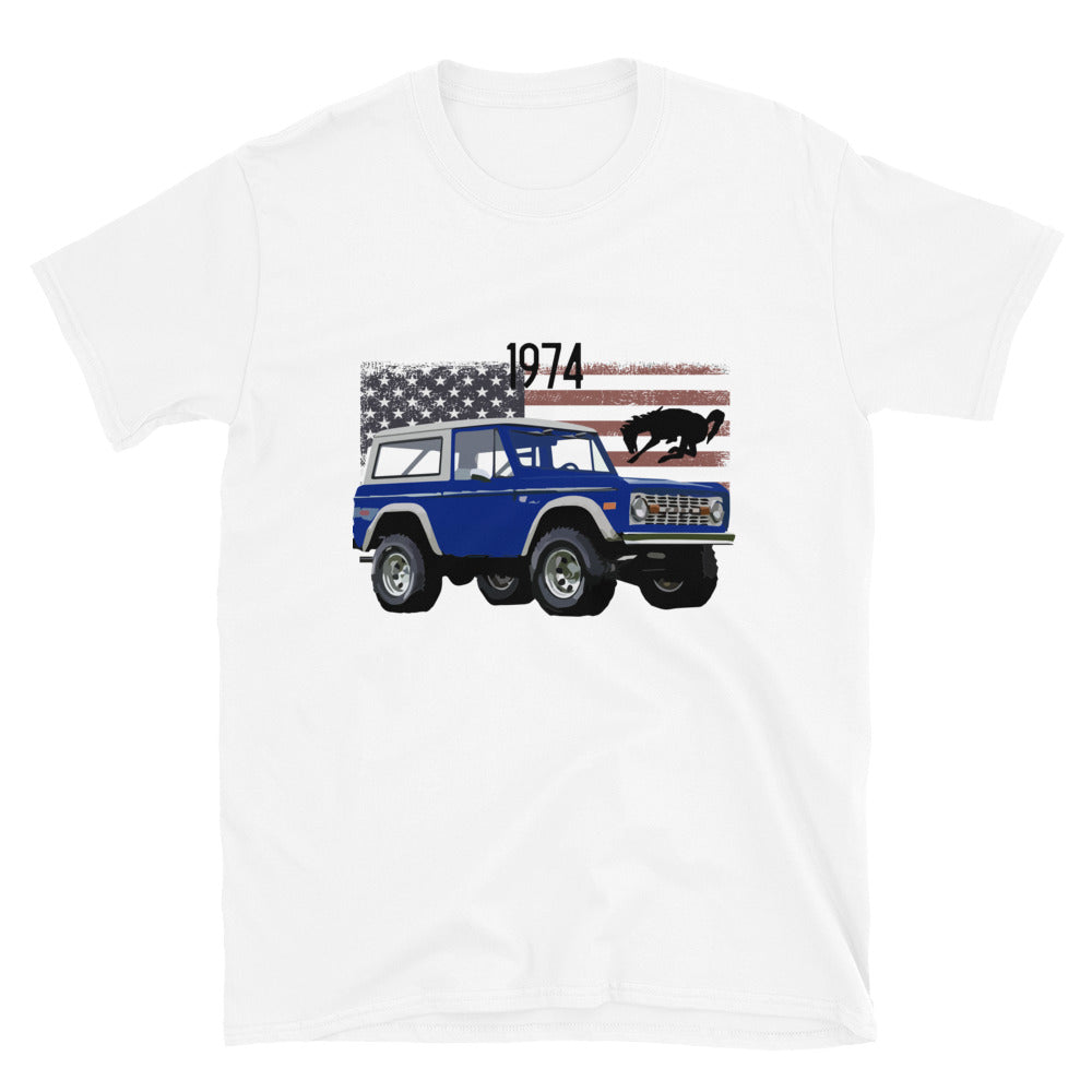 1974 Blue Ford Bronco Short-Sleeve Unisex T-Shirt
