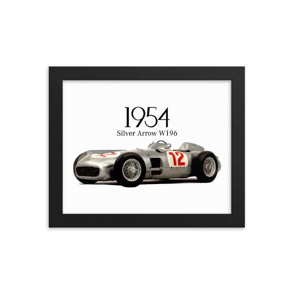 1954 Silver Arrow W196 Juan M Fangio Vintage Race Car Framed poster 8 x 10