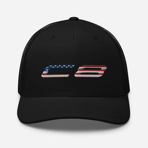 Corvette C8 Patriotic American Flag Text Trucker Cap