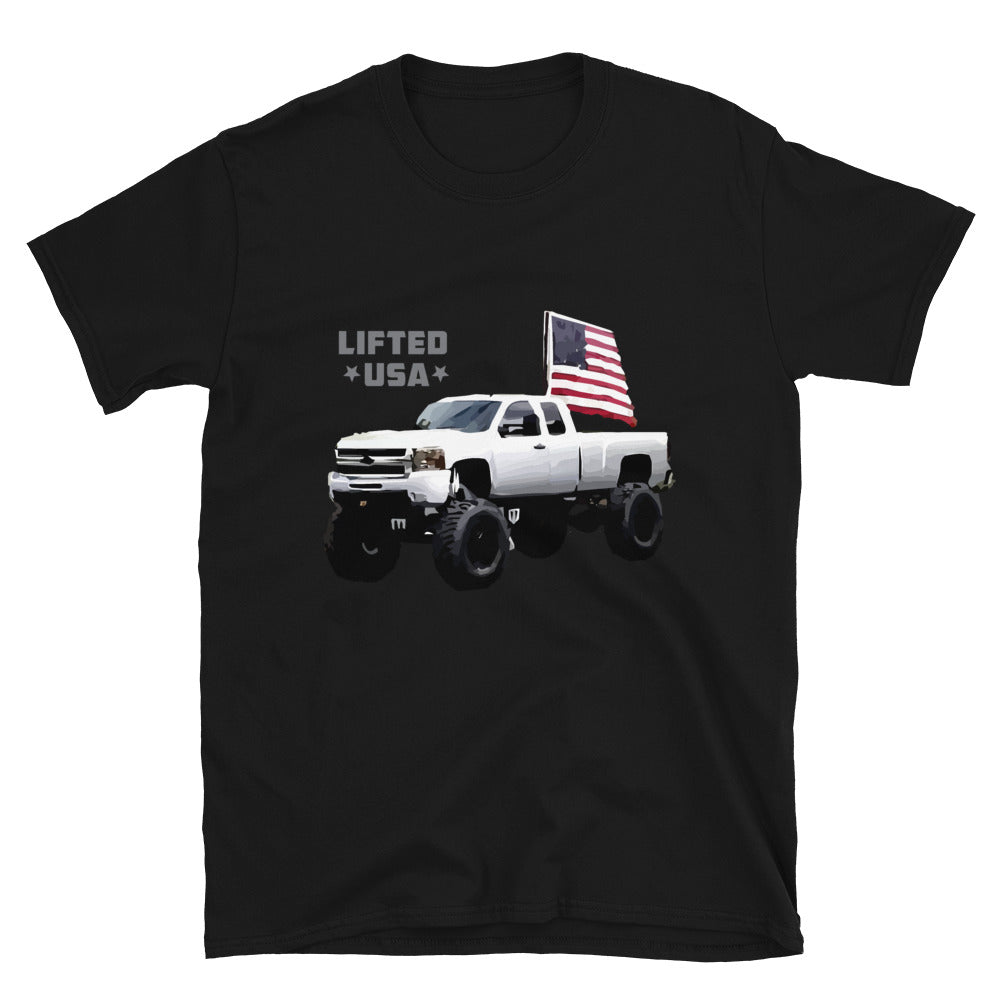 Lifted Chevy Truck USA American Flag Short-Sleeve Unisex T-Shirt
