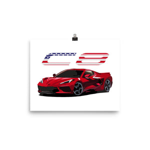 2020 Corvette C8 USA Patriotic Poster