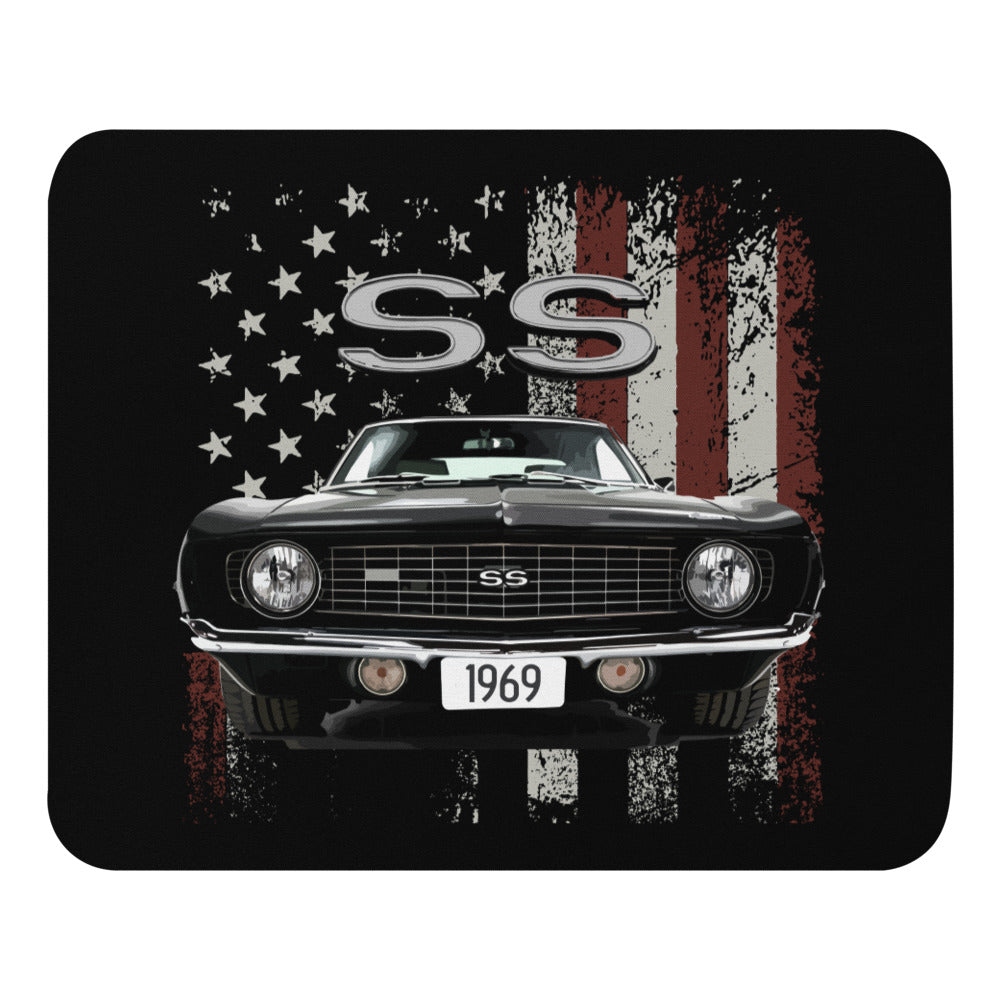 1969 Chevy Camaro SS Muscle Car Patriotic American Flag Mouse pad