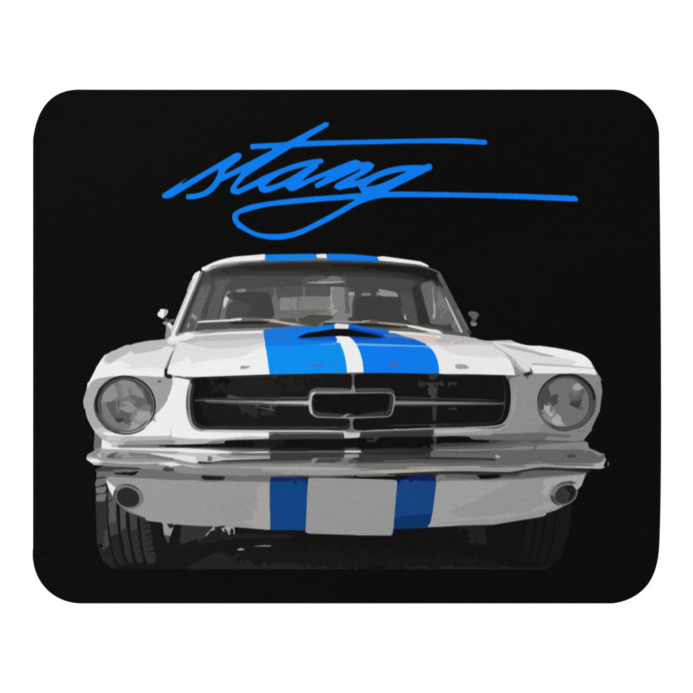 1967 Mustang White with Blue Racing Stripes Mouse pad