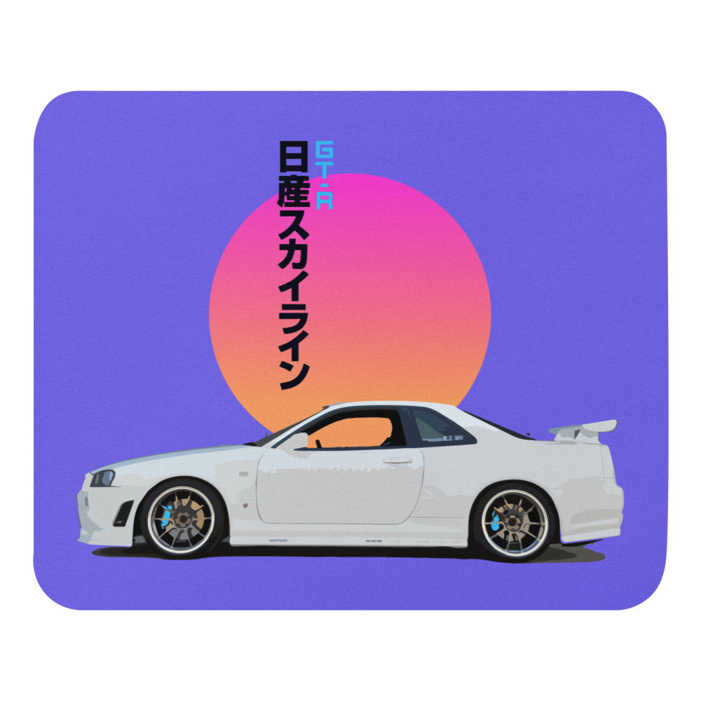 GTR R34 Skyline JDM Vaporwave Aesthetic Sun Drift Street Racing Mouse pad