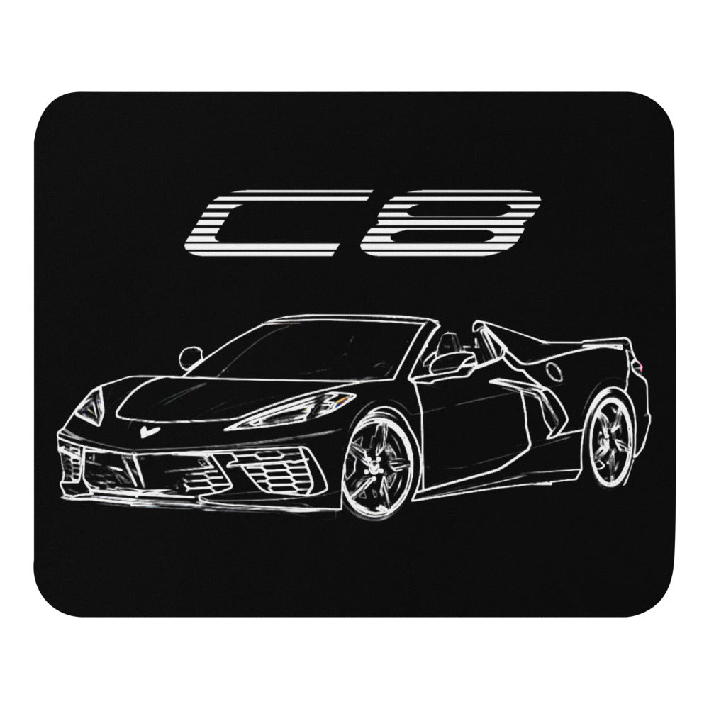 Convertible Corvette C8 Owner Gift Outline Sketch Art Mouse pad