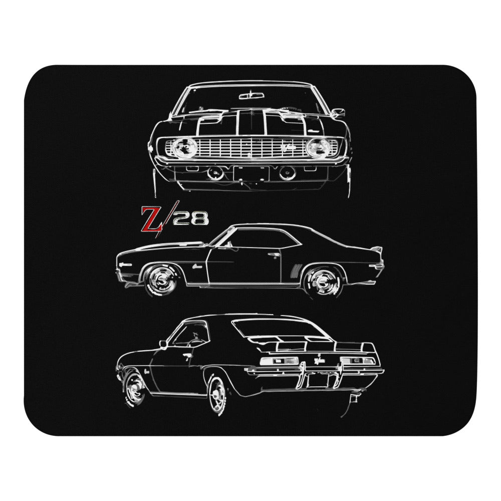 1969 Camaro Z28 302 Muscle Car Collector Outline Art Gift Mouse pad