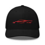 2022 2023 Corvette Red C8 Outline Silhouette 8th Gen Mid Engine Vette Gift Trucker Cap Snapback hat Snap Back