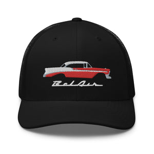 1956 Chevy Bel Air Red Antique Car Collector Cars 56 Belair Trucker Cap Snapback Hat