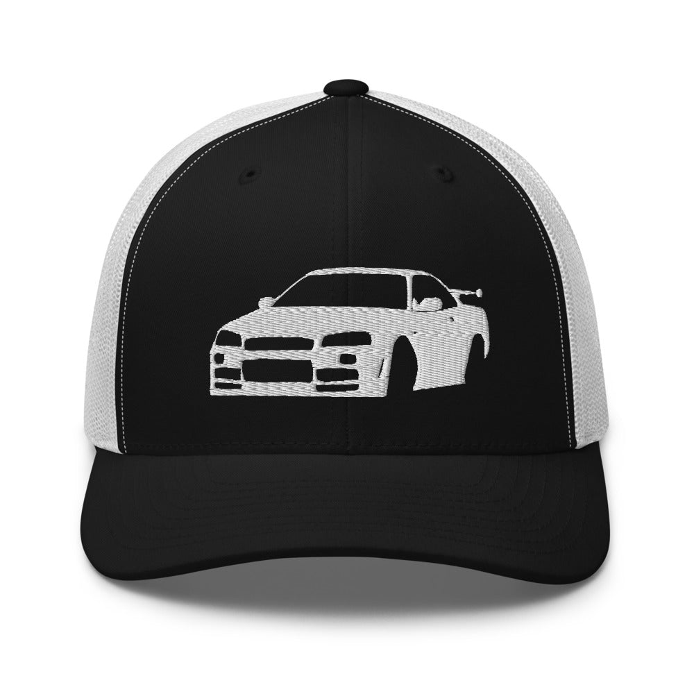 GT-R R34 Skyline GTR JDM Enthusiasts Custom Design Embroidered Trucker Cap Snapback Hat