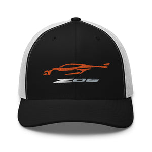 2023 Corvette Z06 C8 Amplify Orange Vette Silhouette Custom Trucker Cap Snapback hat