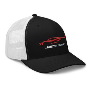 2023 Corvette Z06 C8 Torch Red Vette Silhouette Custom Trucker Cap Snapback Hat