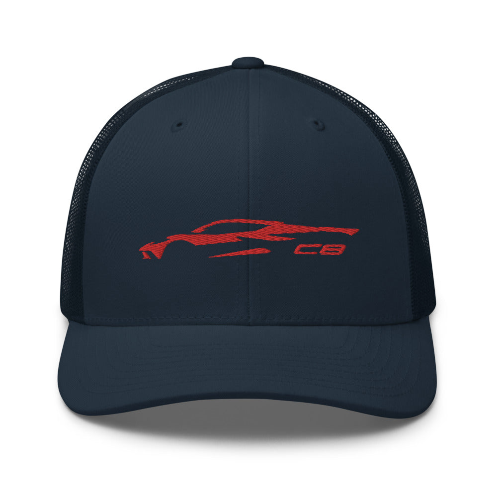 2022 2023 Corvette Red C8 Outline Silhouette 8th Gen Mid Engine Vette Gift Trucker Cap Snapback hat Snap Back