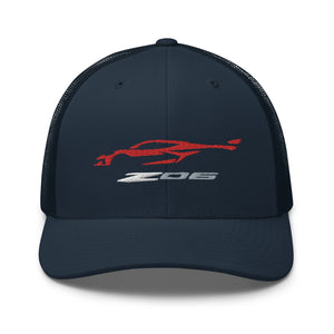 2023 Corvette Z06 C8 Torch Red Vette Silhouette Custom Trucker Cap Snapback Hat