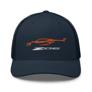 2023 Corvette Z06 C8 Amplify Orange Vette Silhouette Custom Trucker Cap Snapback hat