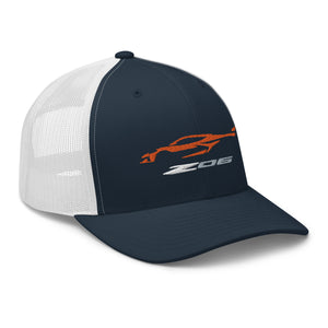 2023 Corvette Z06 C8 Amplify Orange Vette Silhouette Custom Trucker Cap Snapback hat