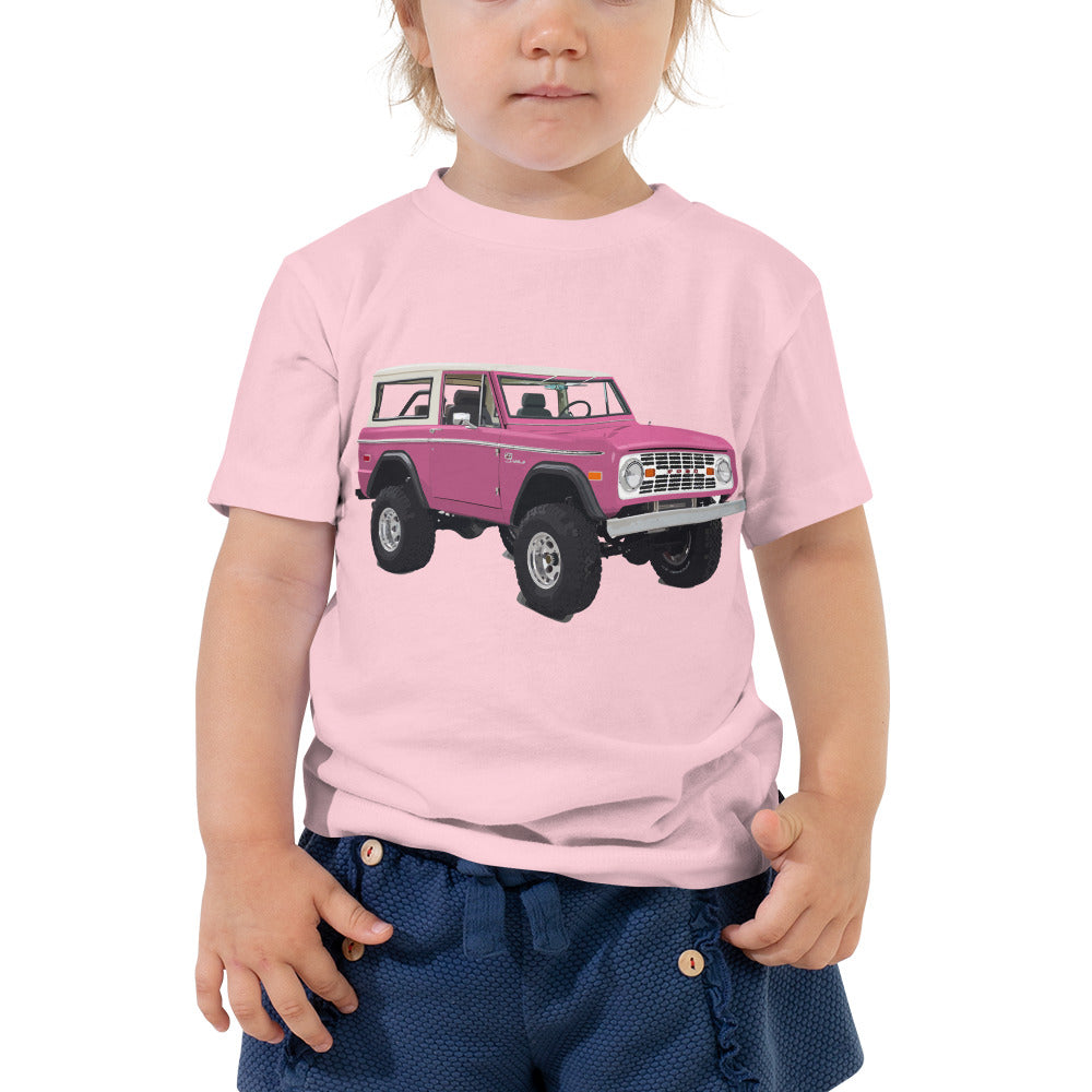 Retro Pink Ford Bronco Truck Toddler Short Sleeve Tee