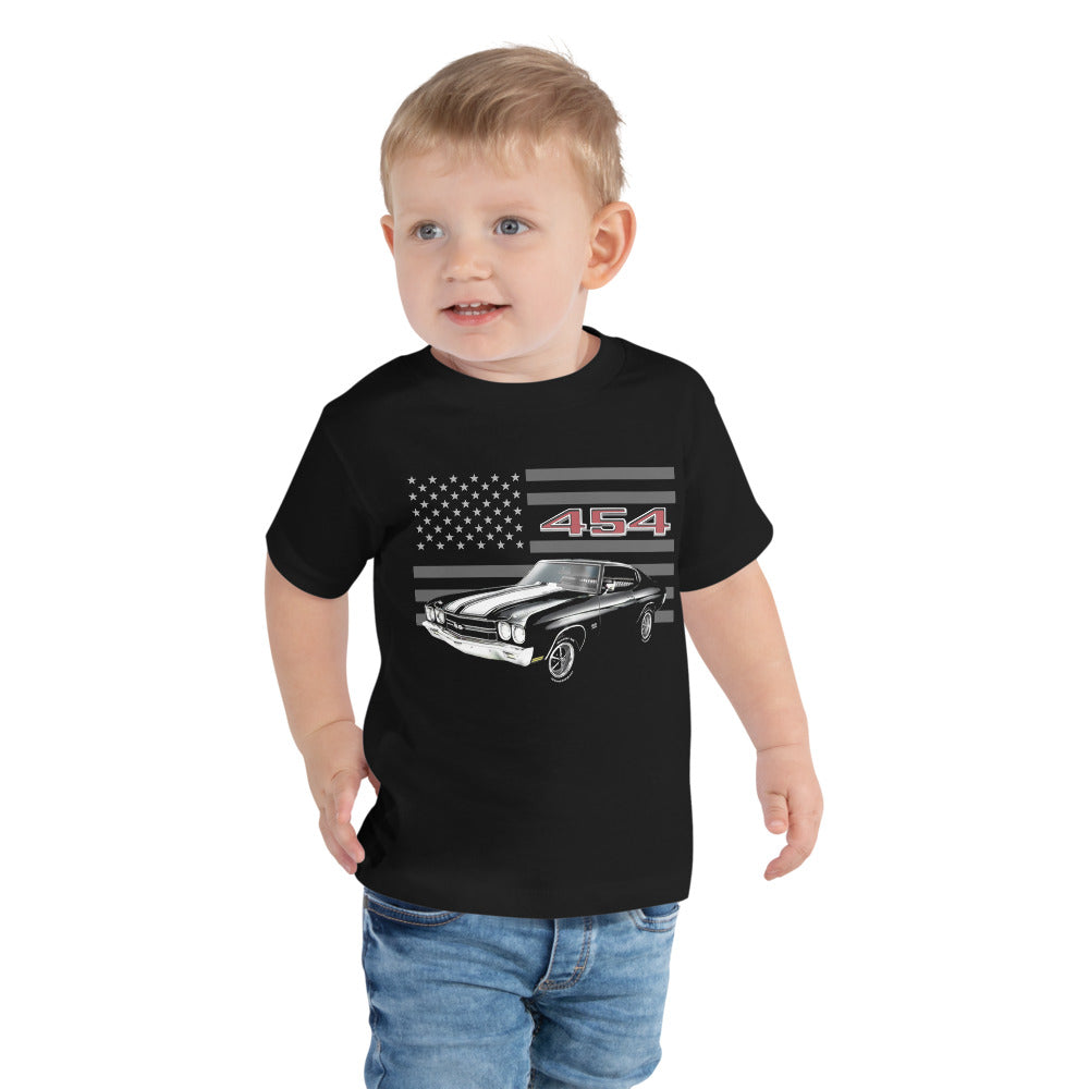 Black 1970 Chevelle 454 SS Muscle Car Owner Gift Toddler Short Sleeve Tee