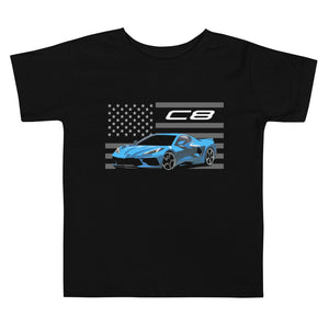 Rapid Blue Corvette C8 Mid-Engine Vette Street Race Car Club Custom Toddler Short Sleeve Tee