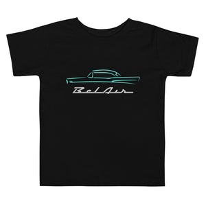 1957 Chevy Bel Air Turquoise Outline American Classic Collector Car Gift 57 Belair Toddler Short Sleeve Tee