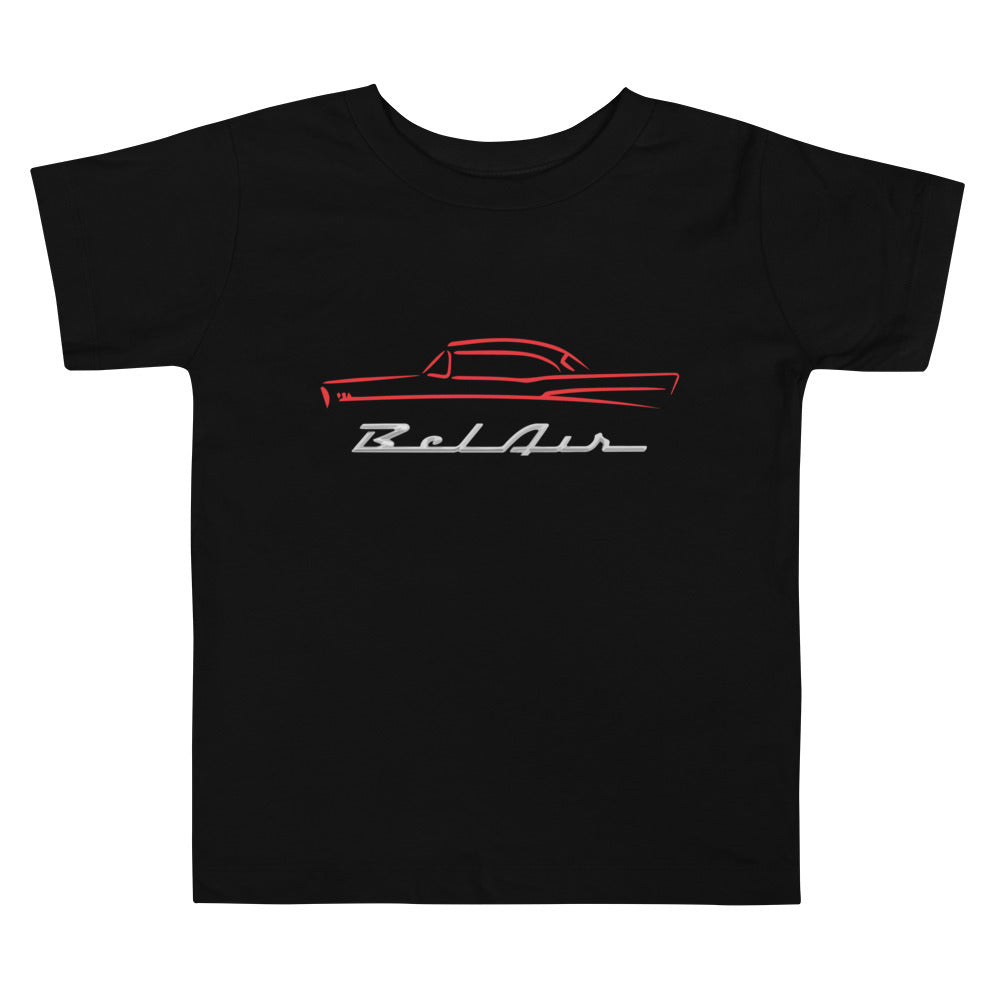 1957 Chevy Bel Air Red Outline American Classic Collector Car Gift 57 Belair Toddler Short Sleeve Tee