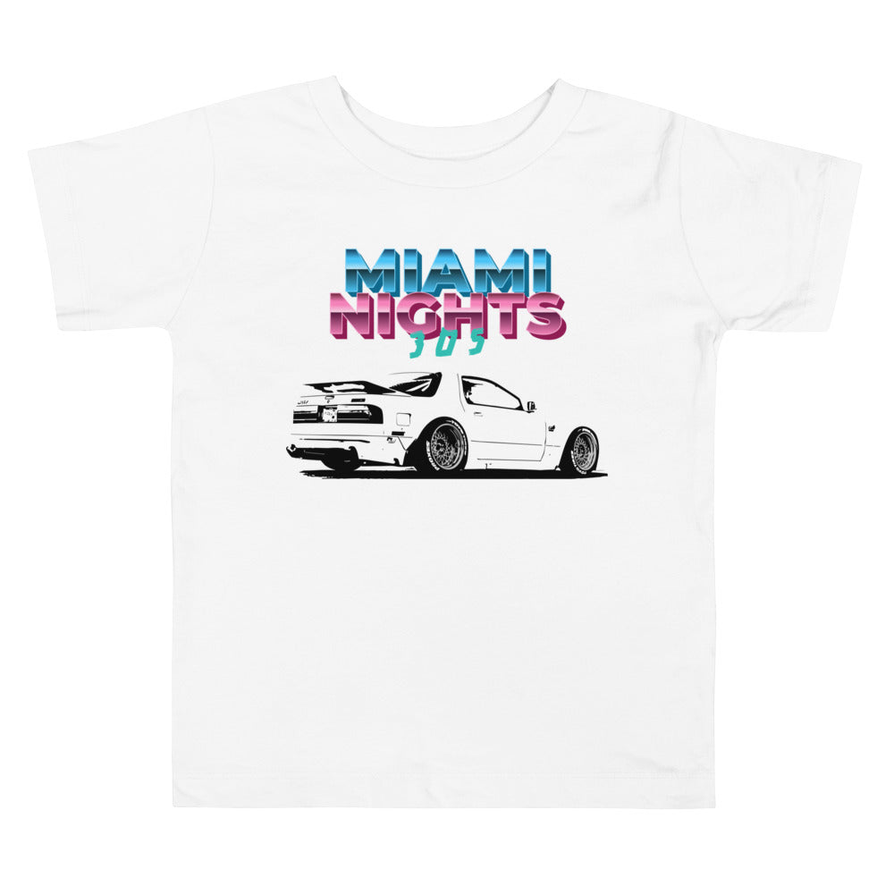 White RX-7 Miami Nights Car Club JDM Street Race Custom Chillwave Toddler Short Sleeve Tee