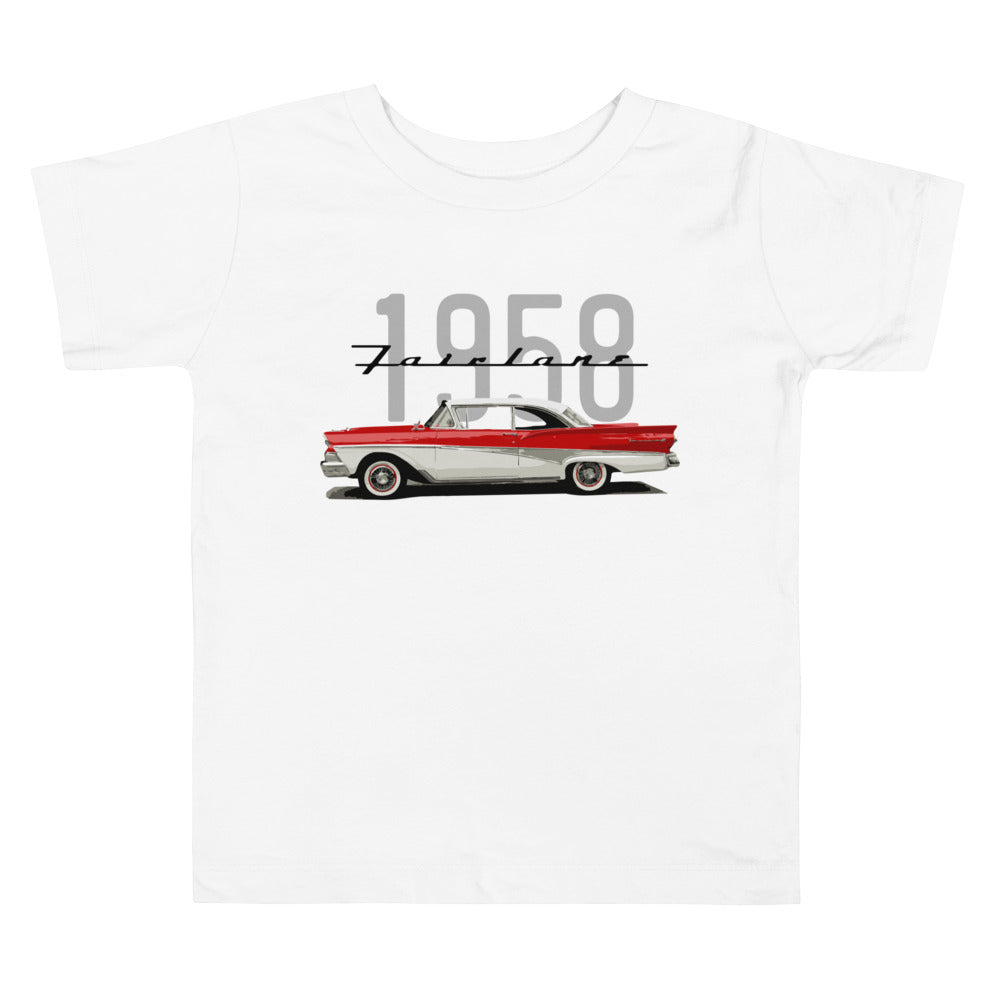1958 Fairlane 500 Red and White Classic Car Custom Toddler Short Sleeve Tee
