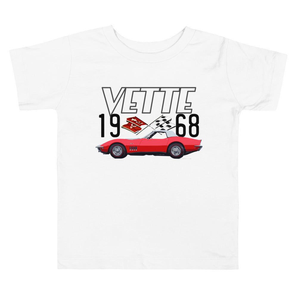 1968 Red Corvette C3 Convertible Classic Car Custom Toddler Short Sleeve Tee